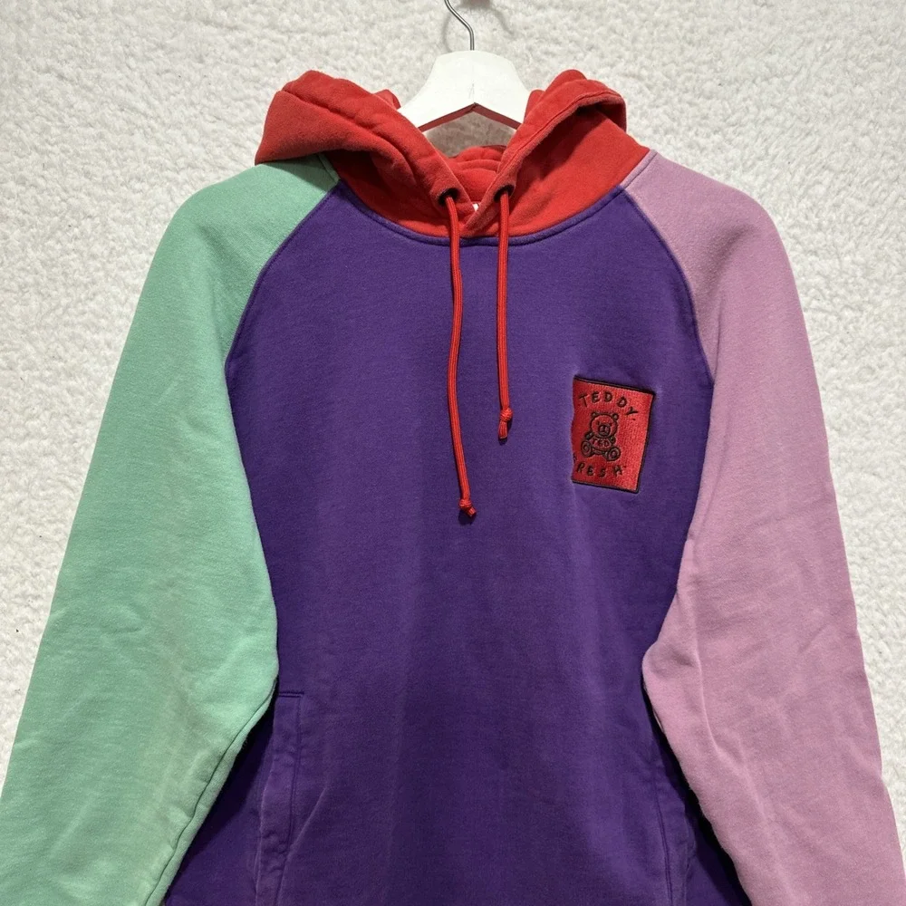 Teddy Fresh Pastel Color‎ Block Hoodie Sweatshirt Size Medium